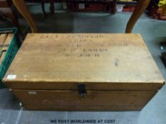 A military pine trunk named Capt J F Broom to lid (w78cm)