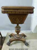 A 19thC mahogany workbox with fitted interior and raised on paw feet (w45 x d38 x h66cm)