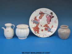 Three pieces of 19thC ceramics together with a Japanese plate