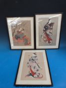 Three Japanese woodblock prints of various Japanese characters