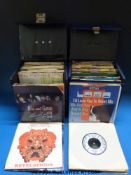 Over 300 45rpm single vinyl records in five cases, largely 1980s but includes 1960s,