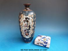 A Japanese cloisonné vase (25cm tall) and Chinese box (10 x 8 x 4cm)
