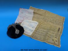 A late 19thC/ early 20thC evening bag with metal closure and top decorated with a horse racing