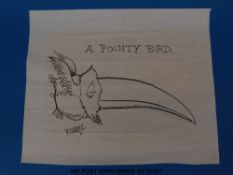 Chris Riddell pen and ink drawing 'A Pointy Bird' (approx 27cm x 40cm)