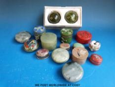 A collection of Chinese hardstone pill boxes