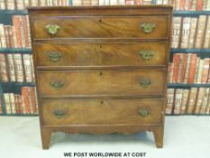 A Georgian mahogany straight chest of four graduated drawers raised on bracket feet (w92 x d46 x