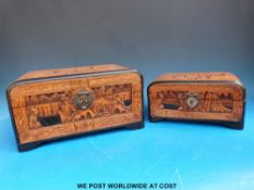 Two carved Chinese camphorwood boxes (33 x 20 x 17cm and 25 x 15 x 13cm)