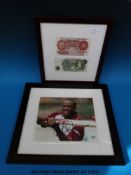 Brian Lara signed cricketing photograph with certificate verso together with two framed banknotes