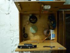 Vintage Black & Decker oak tool cupboard with fittings, sander, drill, sanding stones,
