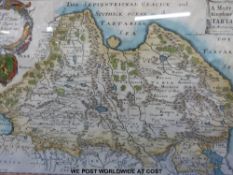 R Blome coloured 17thC map of the Kingdom of Tartary (26 x 40cm)