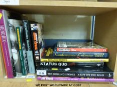 A collection of books relating to 'The Rolling Stones', 'Jimi Hendrix',