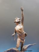 A pair of large spelter classical figures riding eagles (height overall 86cm)