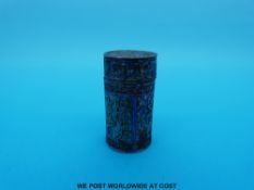 A 19thC Chinese white metal and enamel miniature pot/needle case (4cm tall)