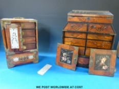 A Japanese parquetry inlaid collectors' cabinet together with a Chinese collectors' cabinet with