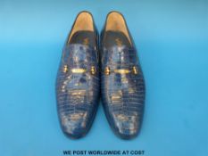 A vintage pair of blue Vincci gentleman's alligator skin loafers,