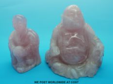 Two rose quartz carved figures,