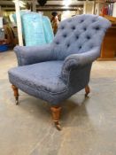 A 19thC button back upholstered chair