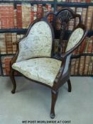 A show wood framed upholstered conservatory or similar three piece suite