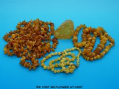 Two amber necklaces made up of irregular shaped beads,