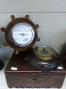 Two barometers and a mother-of-pearl inlaid box