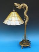 A Chinese brass dragon lamp (70cm tall)