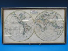 An early 19thC world map 'showing tracts of discoveries of the latest navigators'.