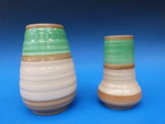 Two Shelley Art Deco vases in green and brown (tallest 15cm)