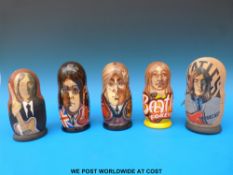 Five sets of Beatles Russian nesting dolls