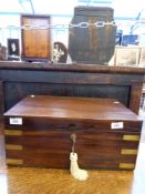 A 19thC brass-bound mahogany writing slope with flush brass handles and fitted interior