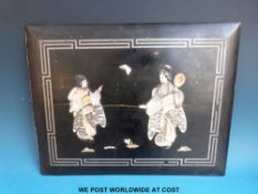 A Japanese lacquer panel with mother-of-pearl and bone,