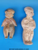 Two Mayan terracotta figures, 26cm and 21cm tall.