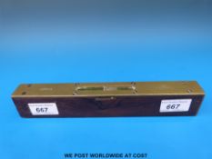 A Maples & Sons brass and rosewood spirit level, impressed O.