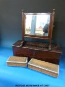 A 19thC pine box, inlaid dressing table mirror,