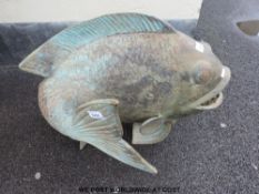 A bronze/ cast metal model of a fish (height 49cm)