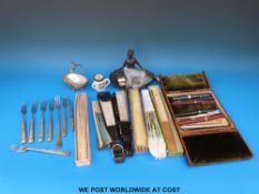 A set of six GWR hotels forks together with a Southern Railway pickle fork,