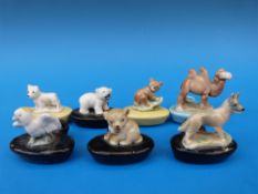 Seven Wade Whimsie miniature candle holders including Westie, polar bear,