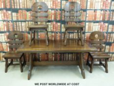 A modern oak refectory style table (l180 x w90 x h74) with four solid seat chairs
