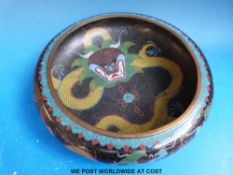A large 19thC Chinese cloisonné censer with dragon decoration and faux Ming mark to base (25.