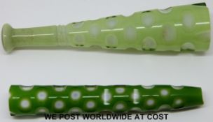 Two green overlay cut glass cheroot holders