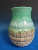 Shelley Art Deco vase with green and brown trailing decoration (20cm tall)