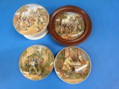Four Prattware pot lids comprising two 