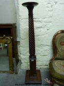 A late 19thC inlaid walnut wrythen moulded jardiniere stand (h130cm)