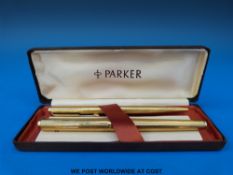 A cased Parker pen set comprising fountain pen and ballpoint