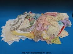 Two trays of small crochet items including Nottingham lace,