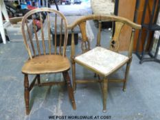An inlaid mahogany corner chair and an elm seated Windsor chair
