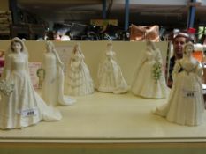 Six Coalport Compton and Woodhouse limited edition figures of Royal Brides through the ages to