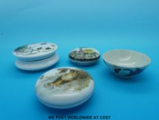 Three Chinese ink pots (largest 8.5cm diameter, smallest 6.