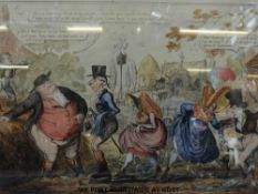 George Cruikshank three original antique hand-coloured prints: A Scene at the London Museum,