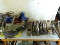 Three vintage wooden tool boxes containing a large variety of wood working and other tools includes