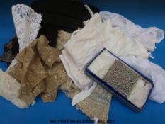 A collection of vintage lace, christening gowns, 1920's chiffon tea dress with jacket,